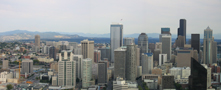 The Seattle skyline as seen from the top of the Space Needle.
